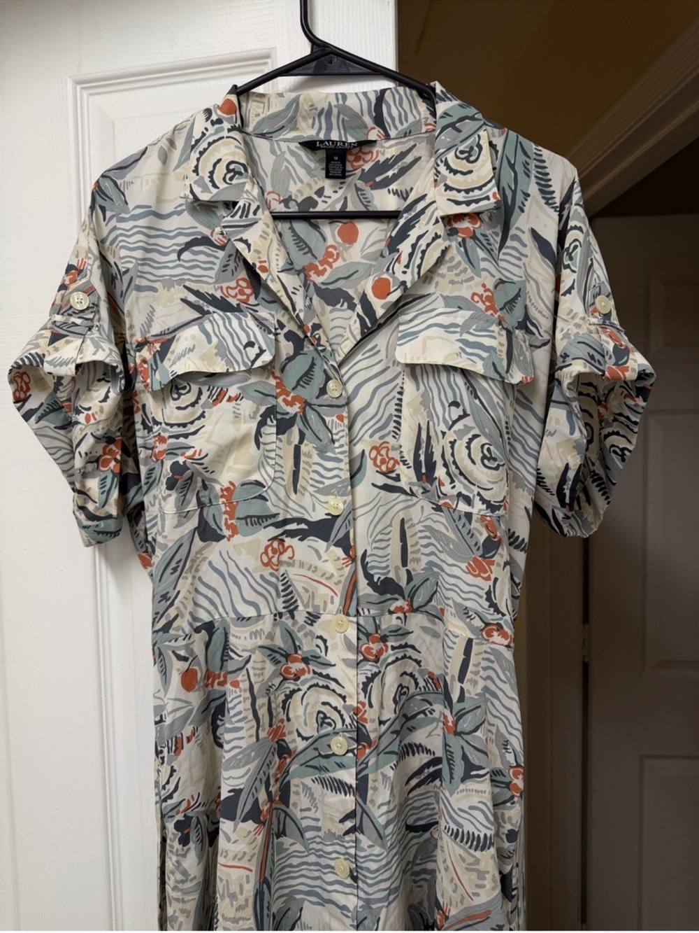 Lauren Ralph Lauren Belted Printed Midi Shirtdress Size 14 - Picture 7 of 16